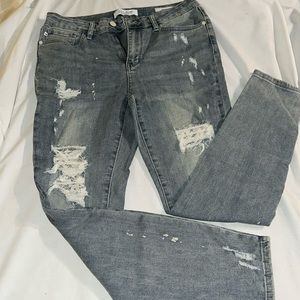 Judy Blue Distressed with Lace Underlay Skinny Jeans